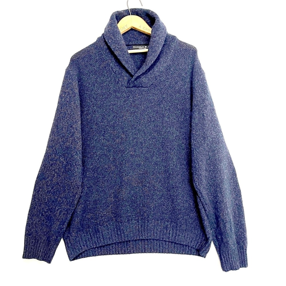 Daniele Blasi Mens XL Blue Wool Blend Shawl Neck Pullover Sweater Made in Italy
